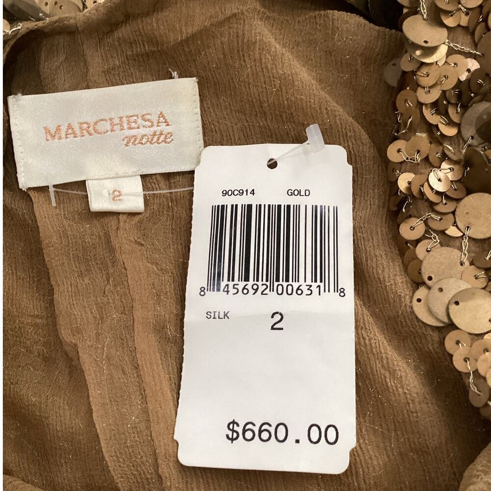 Marchesa Notte Gold Sequin Sleeveless Shift Dress 100% Silk‎ 90's Vintage Size 2 - Picture 7 of 9
